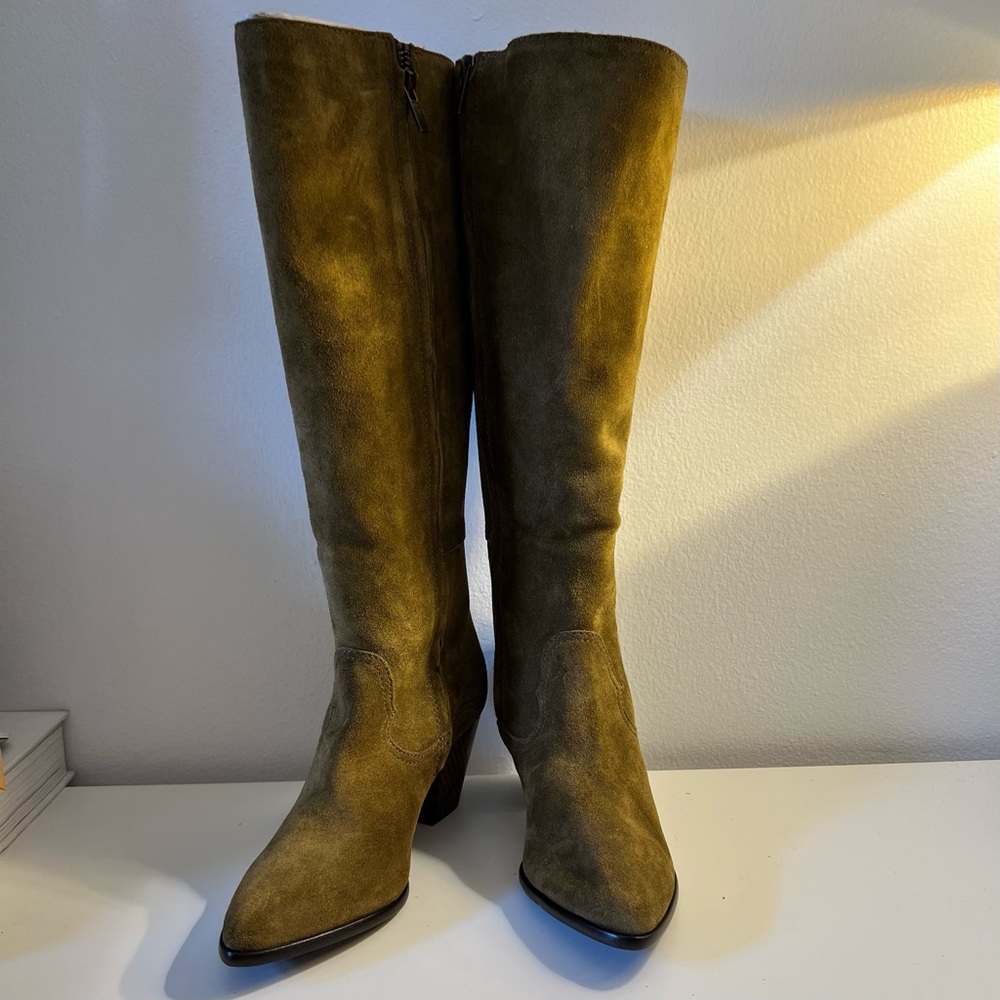 Frye “Reed” Knee High Suede Boots.